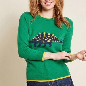 Snazzy Saurus dinosaur sweater in green 3/4 sleeve